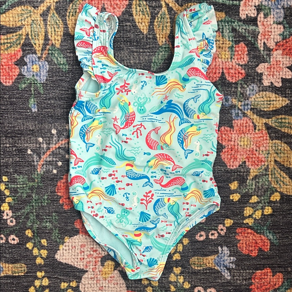 Gap Aqua Mermaid Ruffle One-Piece Swimsuit, Size 3T